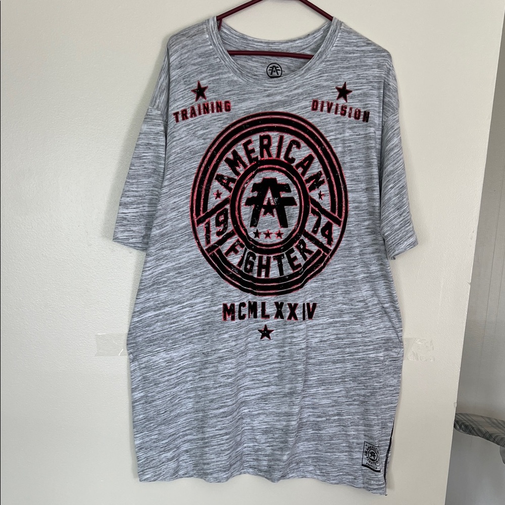 American Fighter Gray and Red and Black  Graphic Tee